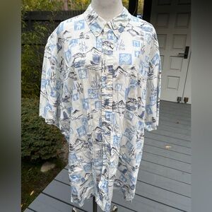 Reyn Spooner Japanese Samara Theme Blue & White Cotton Shirt